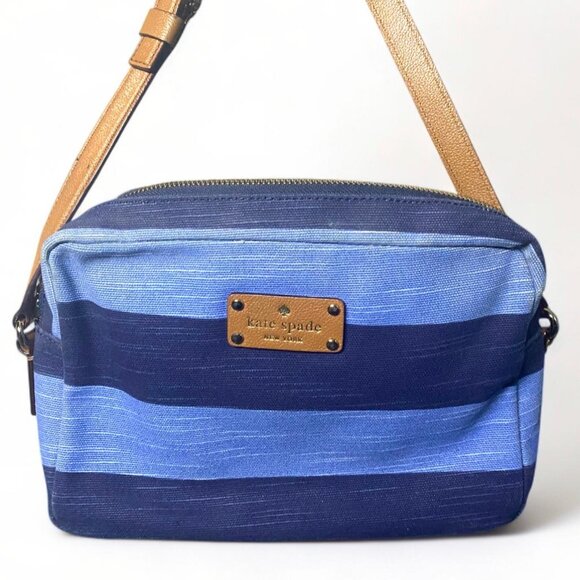 KATE SPADE - Denim Crossbody Blue On Blue with Tan Leather Crossbody Bag - Picture 1 of 4